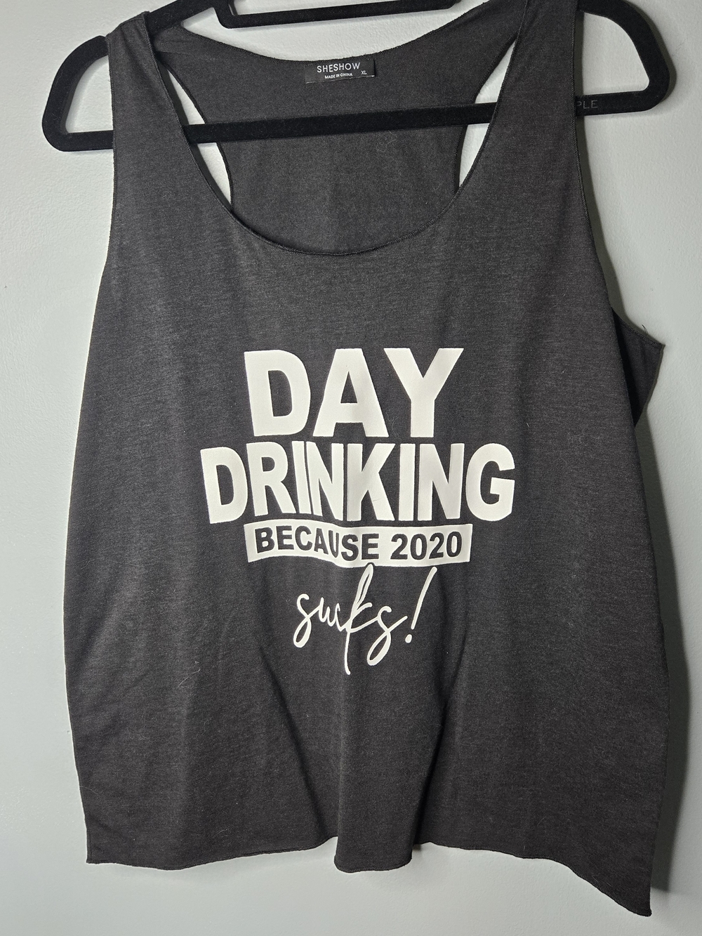 SHESHOW XL “Day Drinking Because 2020 Sucks!” Graphic Tank Top Black